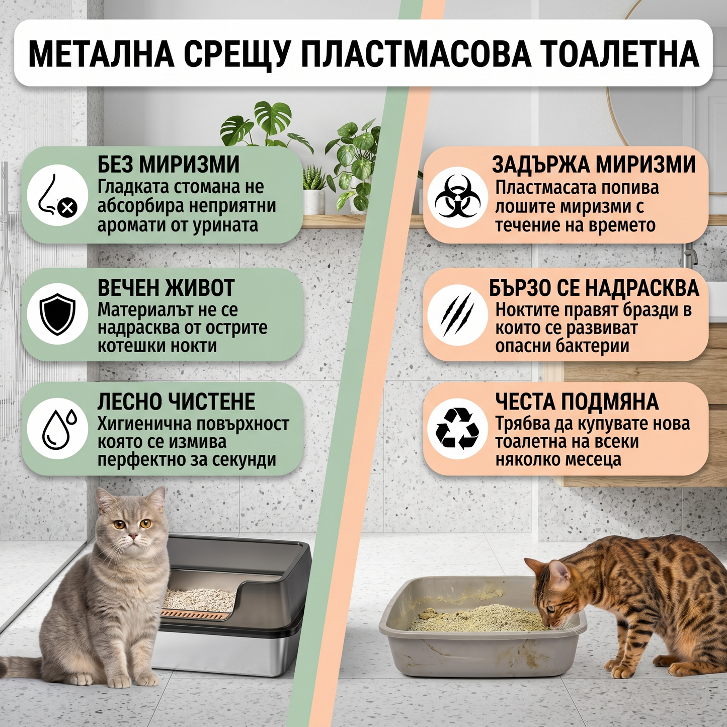 Премиум котешка тоалетна от неръждаема стомана + подарък лопатка